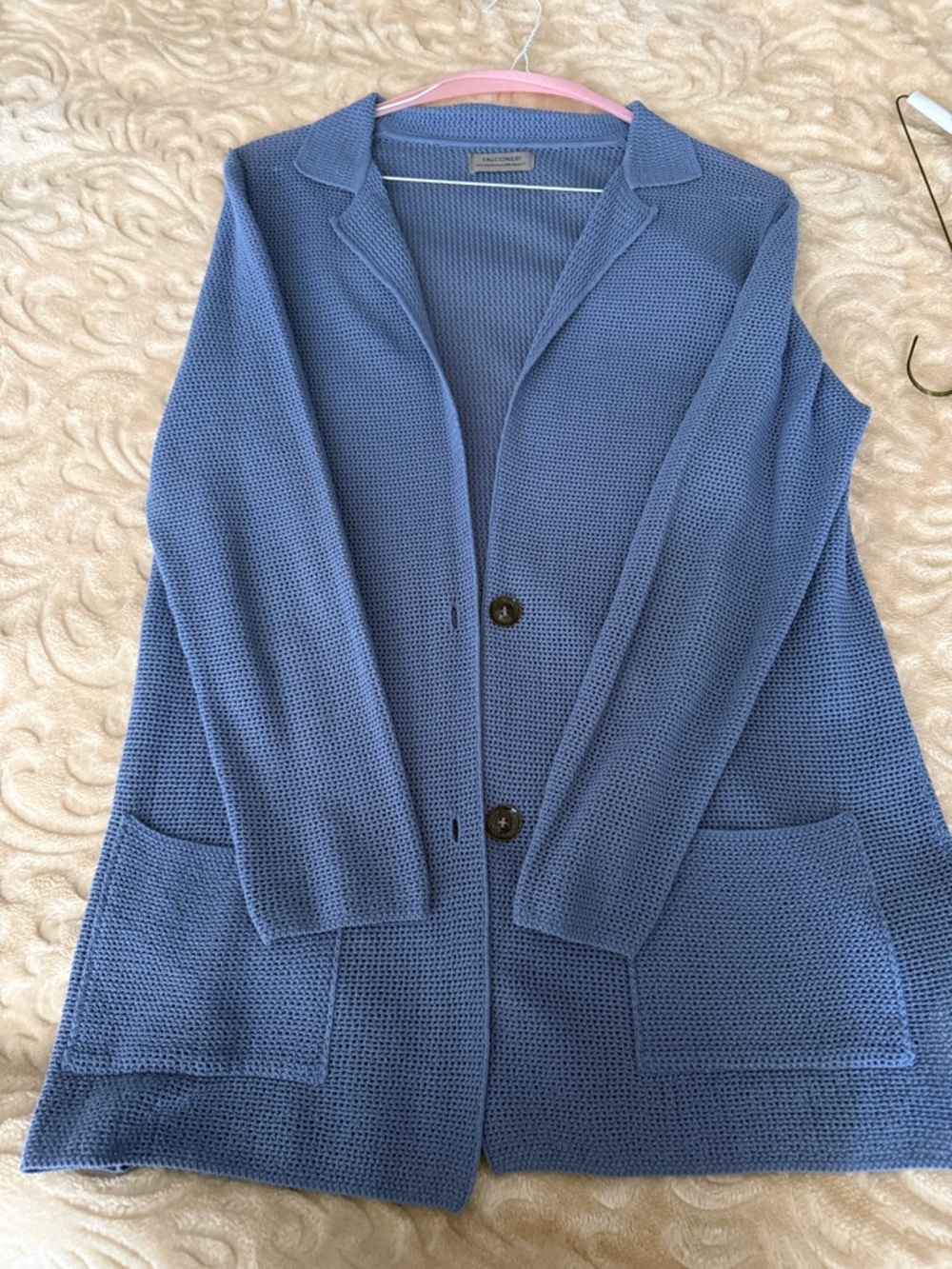 Blue Knit Button-Front Cardigan with Front Pockets